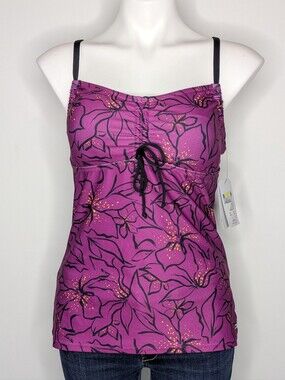 NWT Dolphin Purple Black Floral Tankini Swimsuit Top M
